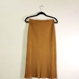 Cream Knit Midi Skirt with Elastic Waist